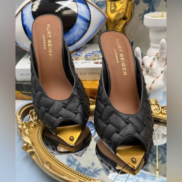 🆕 KURT GEIGER LONDON 🧿 NWOB Regent Crystal Mule Gold Point Heel, Sz 37 US 7 - Picture 5 of 16